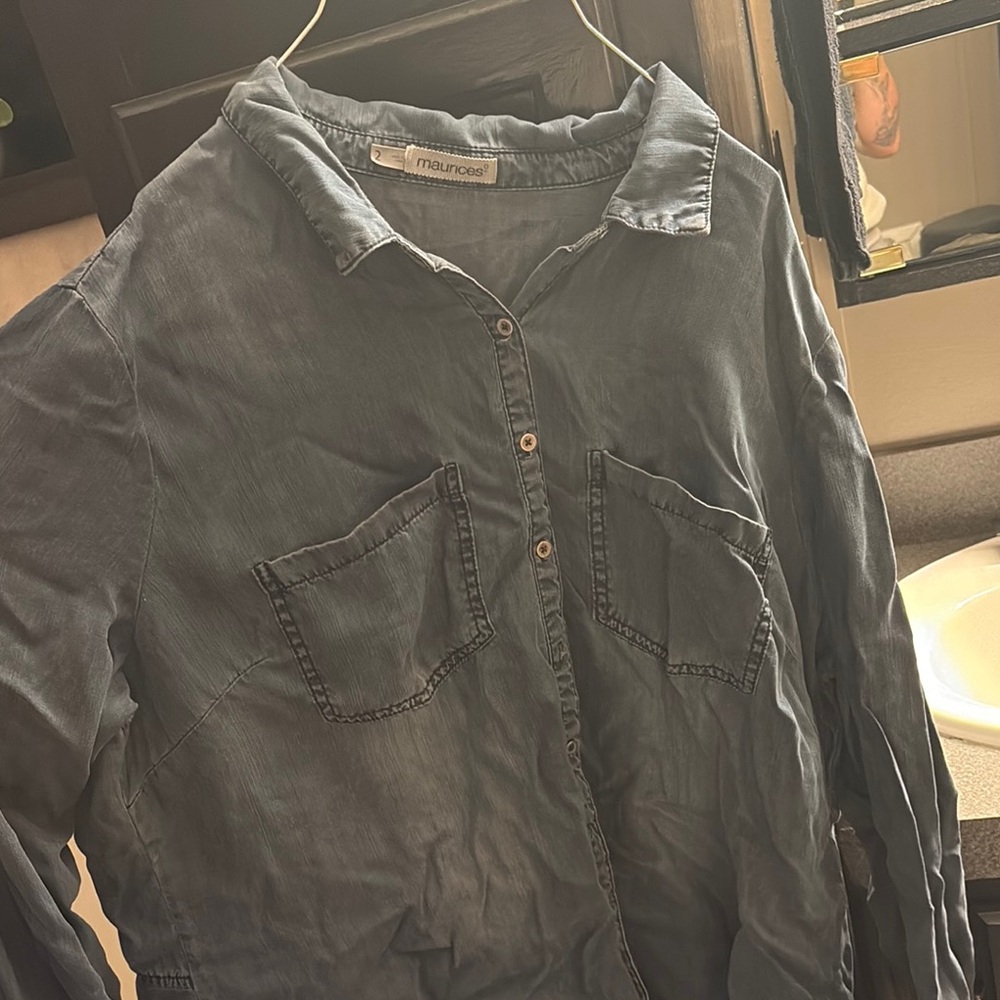 Maurices Men's Long-Sleeve Washed Button-Up Shirt — Slate Gray